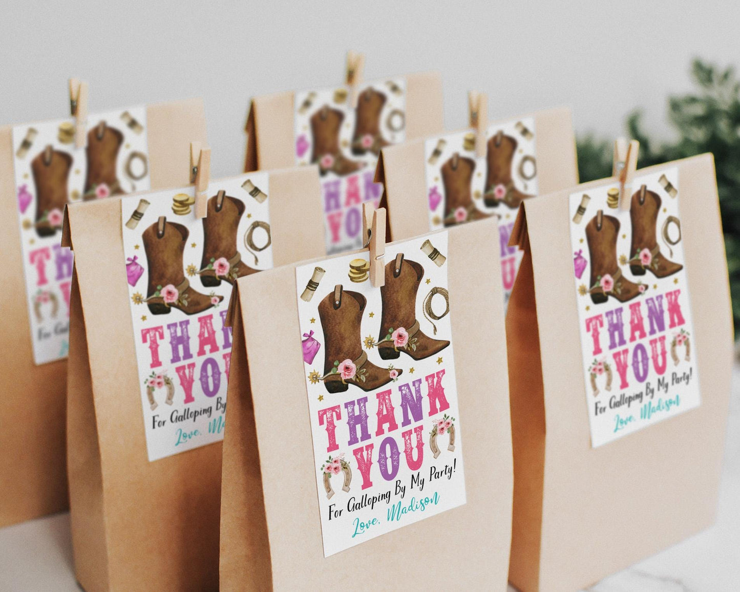 Little Cowgirl Birthday Party Favor Tags Editable Template, Cowboy Boots Country Western Wild West Thank You Treat Bag, Southwestern Bandana