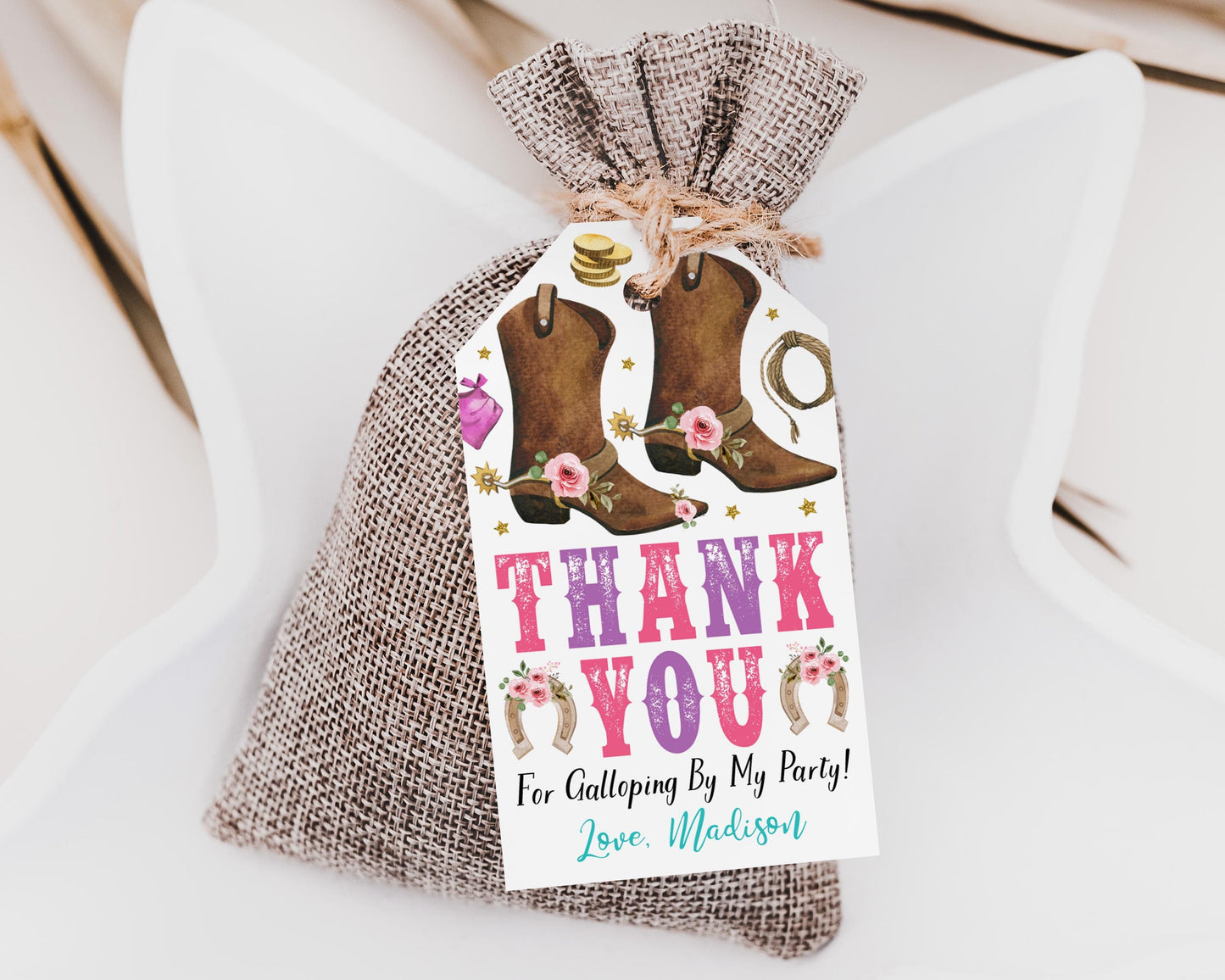 Little Cowgirl Birthday Party Favor Tags Editable Template