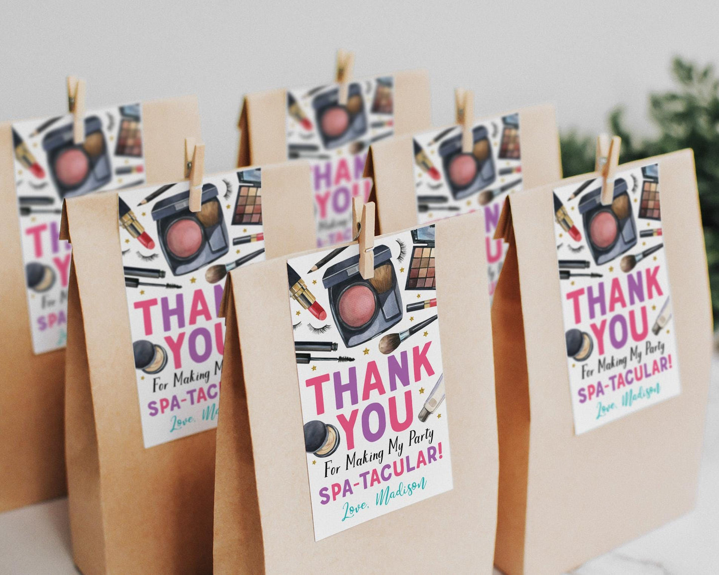 Glitz and Glam Birthday Party Favor Tags Editable Template, Makeup Pamper Party Spa Day Thank You Treat Bag, Makeover Blow Out Gift Tag Mani