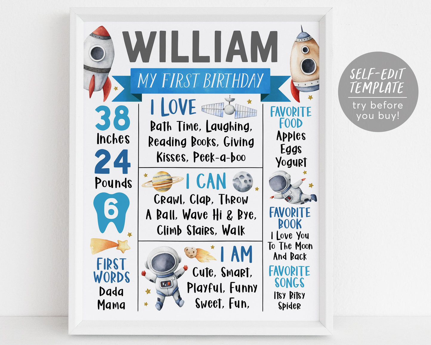 Outer Space First Year Milestone Sign Editable Template