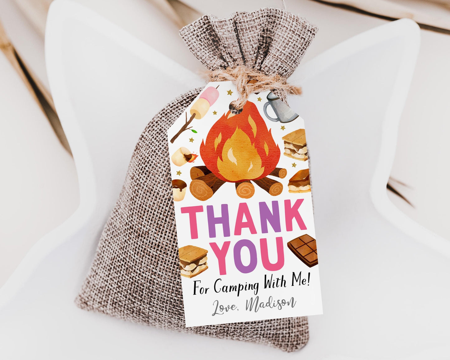 Bonfire S'mores Birthday Party Favor Tags Editable Template
