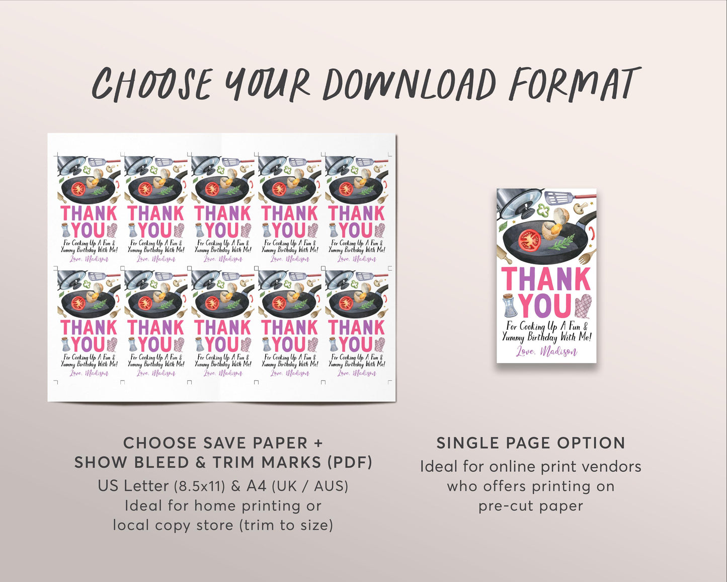 Cooking Birthday Party Favor Tags Editable Template, Girl Little Chef Cooking Class Thank You Treat Bag, Kids Cooking Party Kitchen Gift Tag