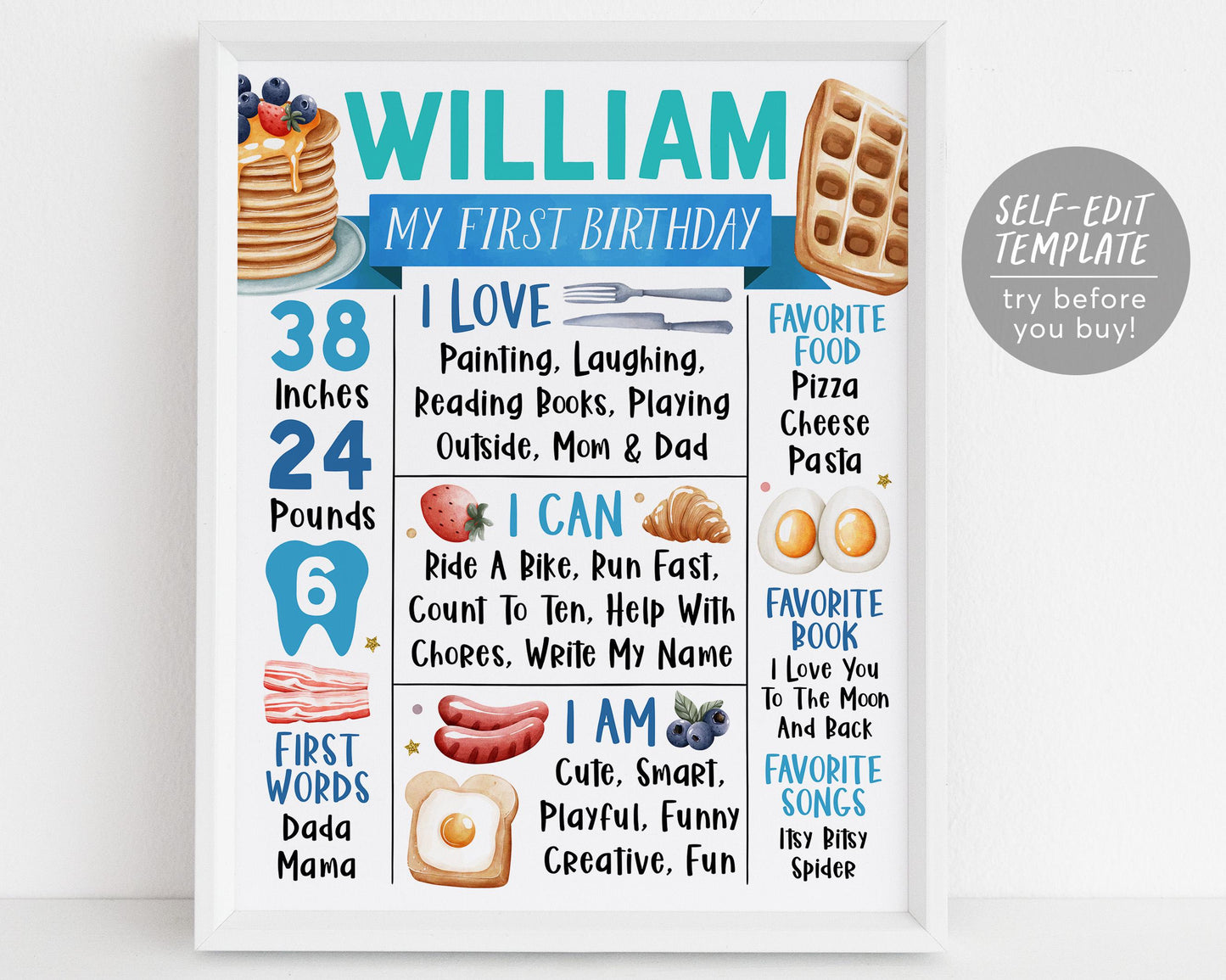 Breakfast Brunch First Year Milestone Sign Editable Template