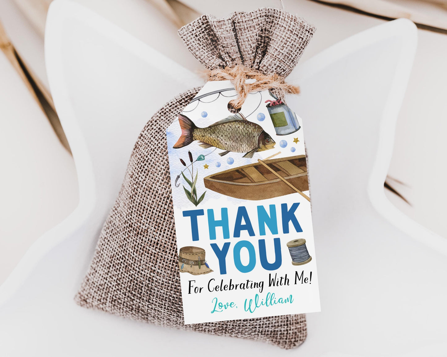 Fishing Birthday Party Favor Tags Editable Template