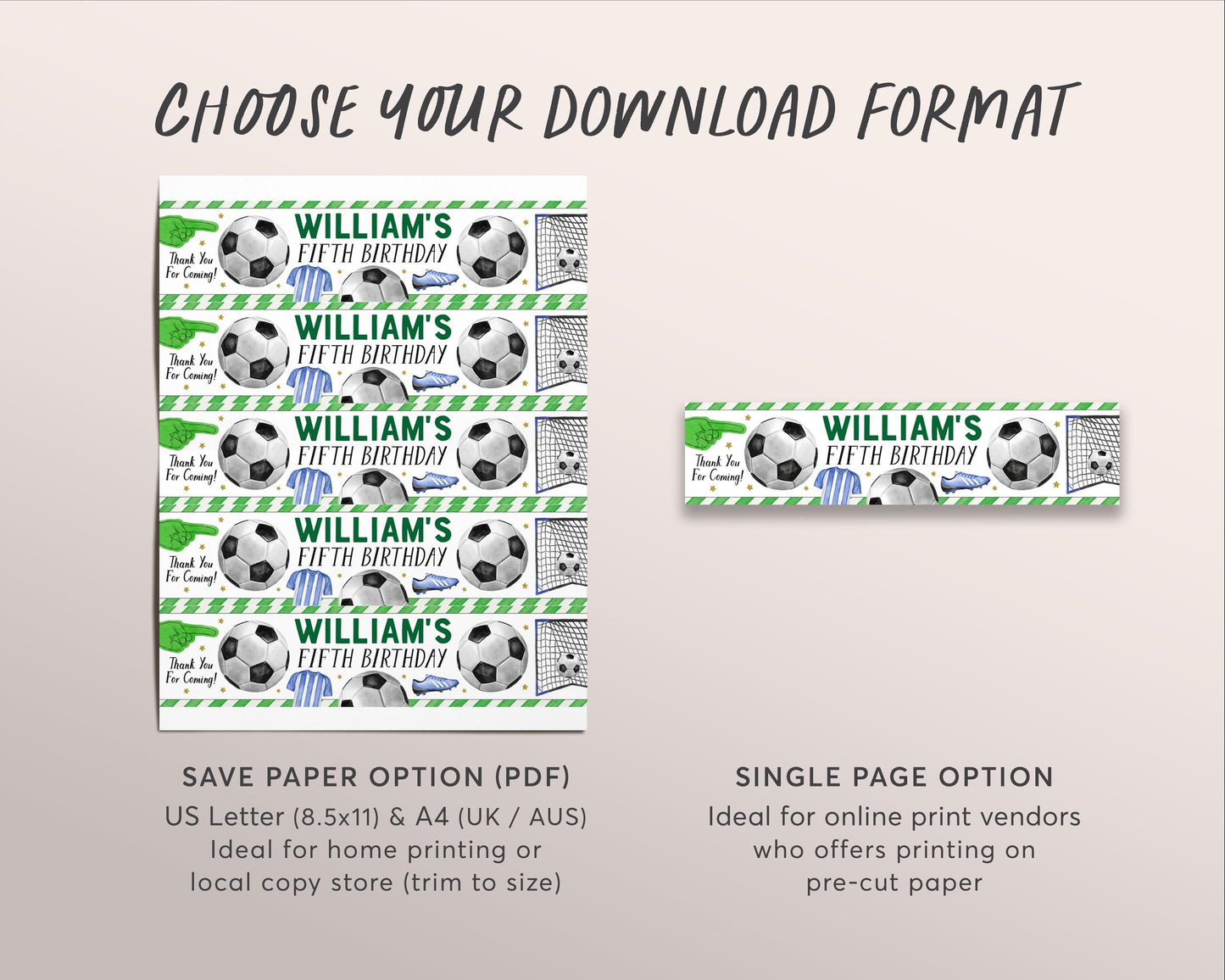Soccer Water Bottle Labels Editable Template, Soccer Birthday Party Bottle Wrapper Drink Tags, Kids Football Tournament Playoffs Water Wraps