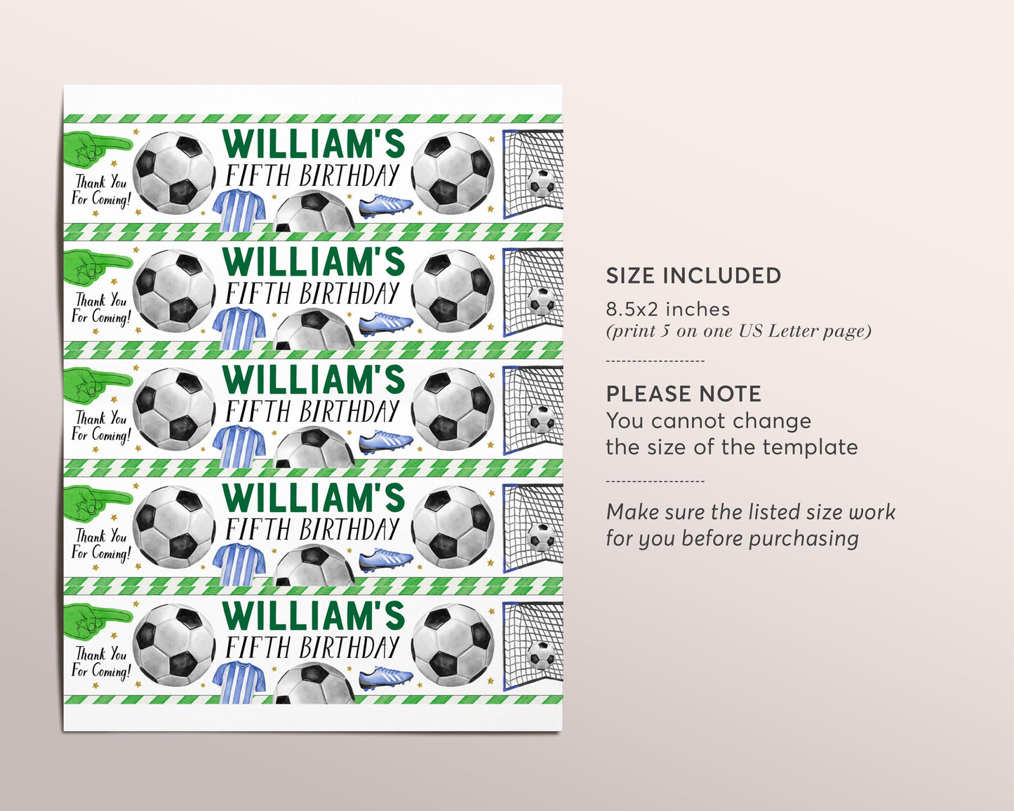 Soccer Water Bottle Labels Editable Template, Soccer Birthday Party Bottle Wrapper Drink Tags, Kids Football Tournament Playoffs Water Wraps