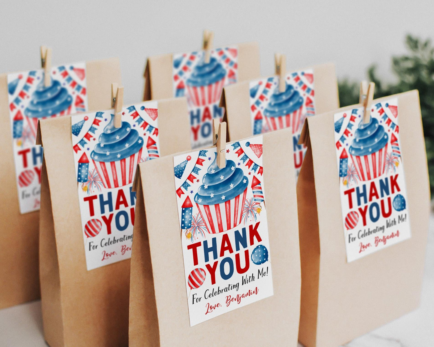 4th of July Birthday Favor Tags Editable Template, Independence Day Patriotic Fireworks Thank You Treat Bag, Sweet Fourth Of July Gift Tags