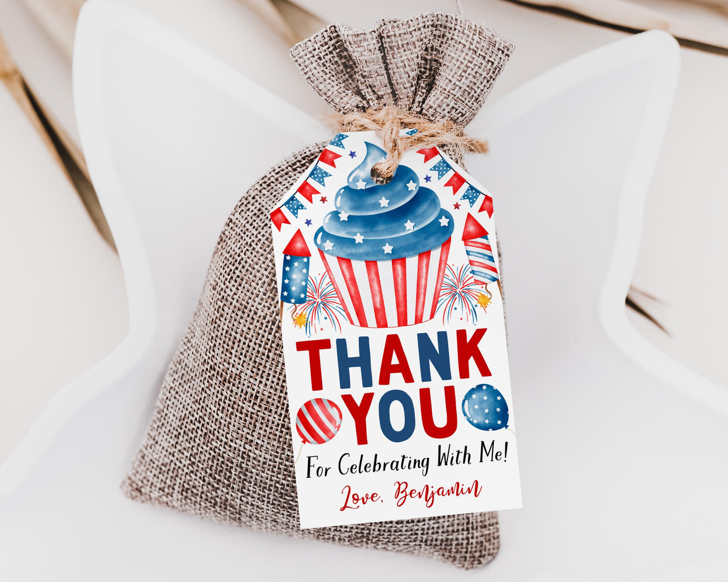 4th of July Birthday Favor Tags Editable Template
