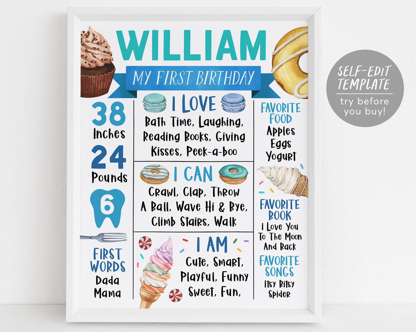 Sweet One First Year Milestone Sign Editable Template