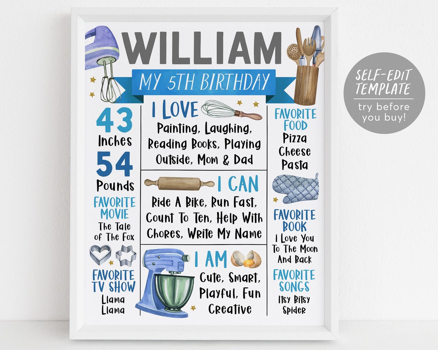 Baking Birthday Milestone Sign Editable Template