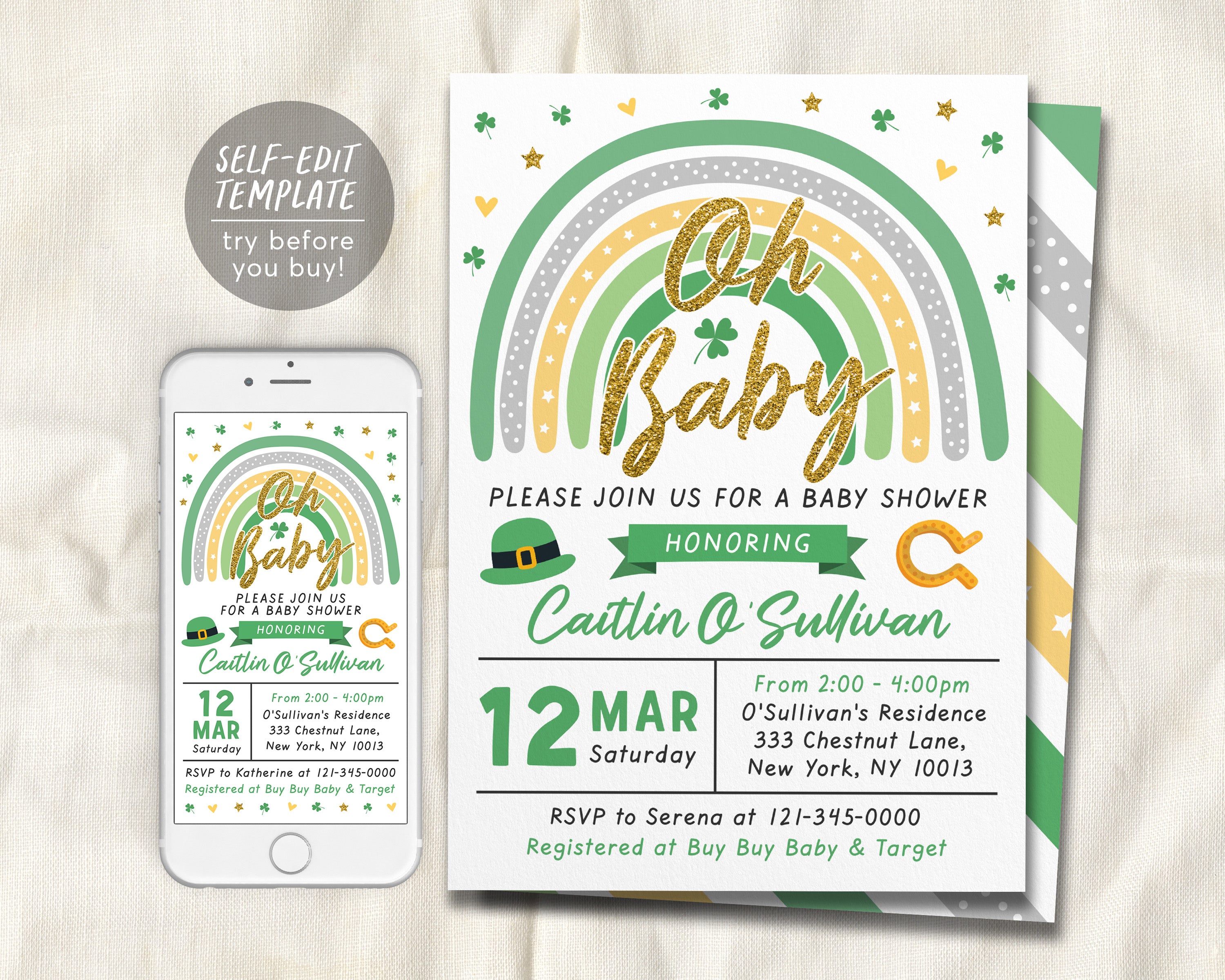 Mint Oh Baby Baby Shower Invitation Gender Neutral Baby 