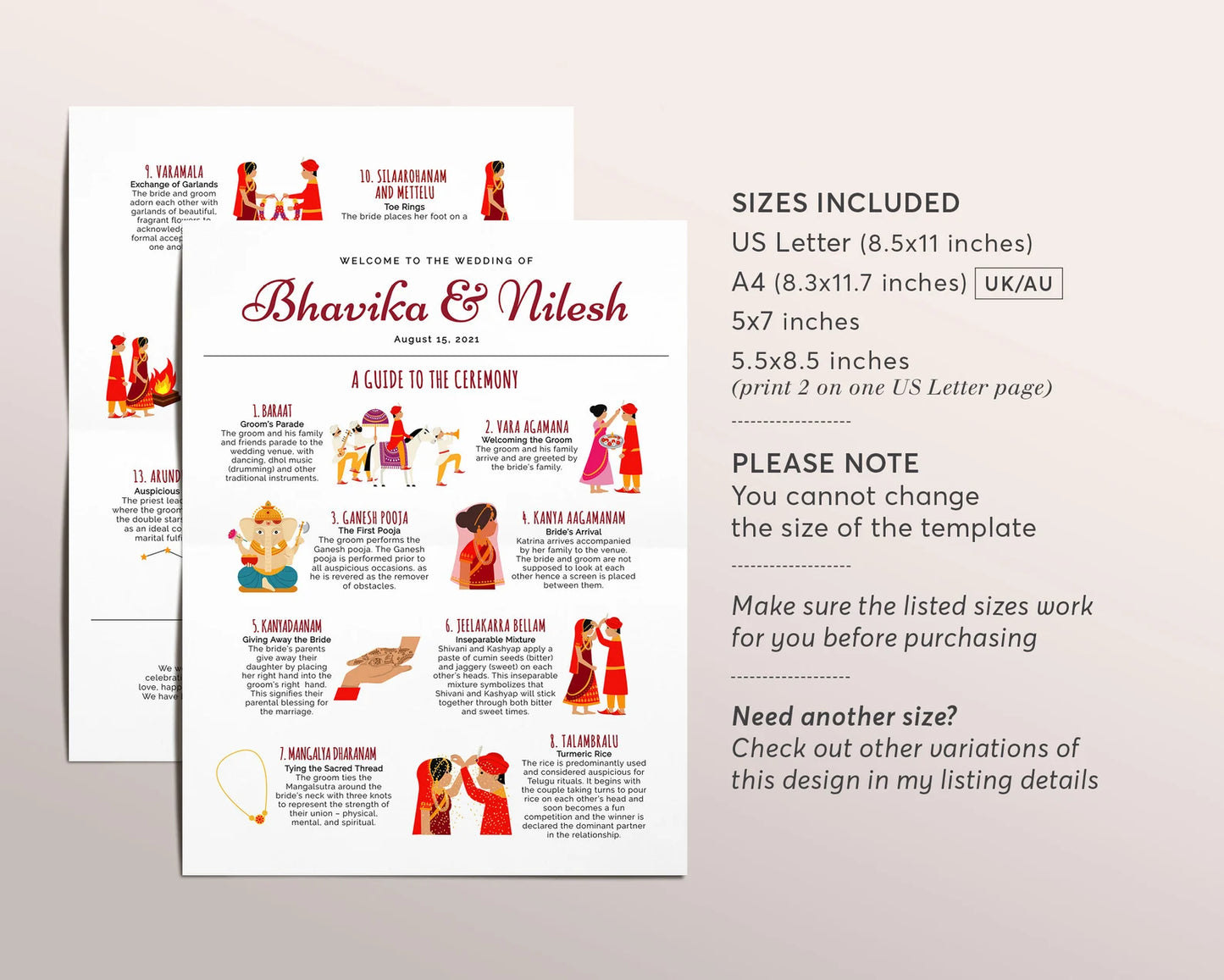 Editable Telugu Ceremony Program, Telugu Wedding Program, South Indian Wedding Ceremony, Hindu Wedding Ceremony Program, Hindu Infographic