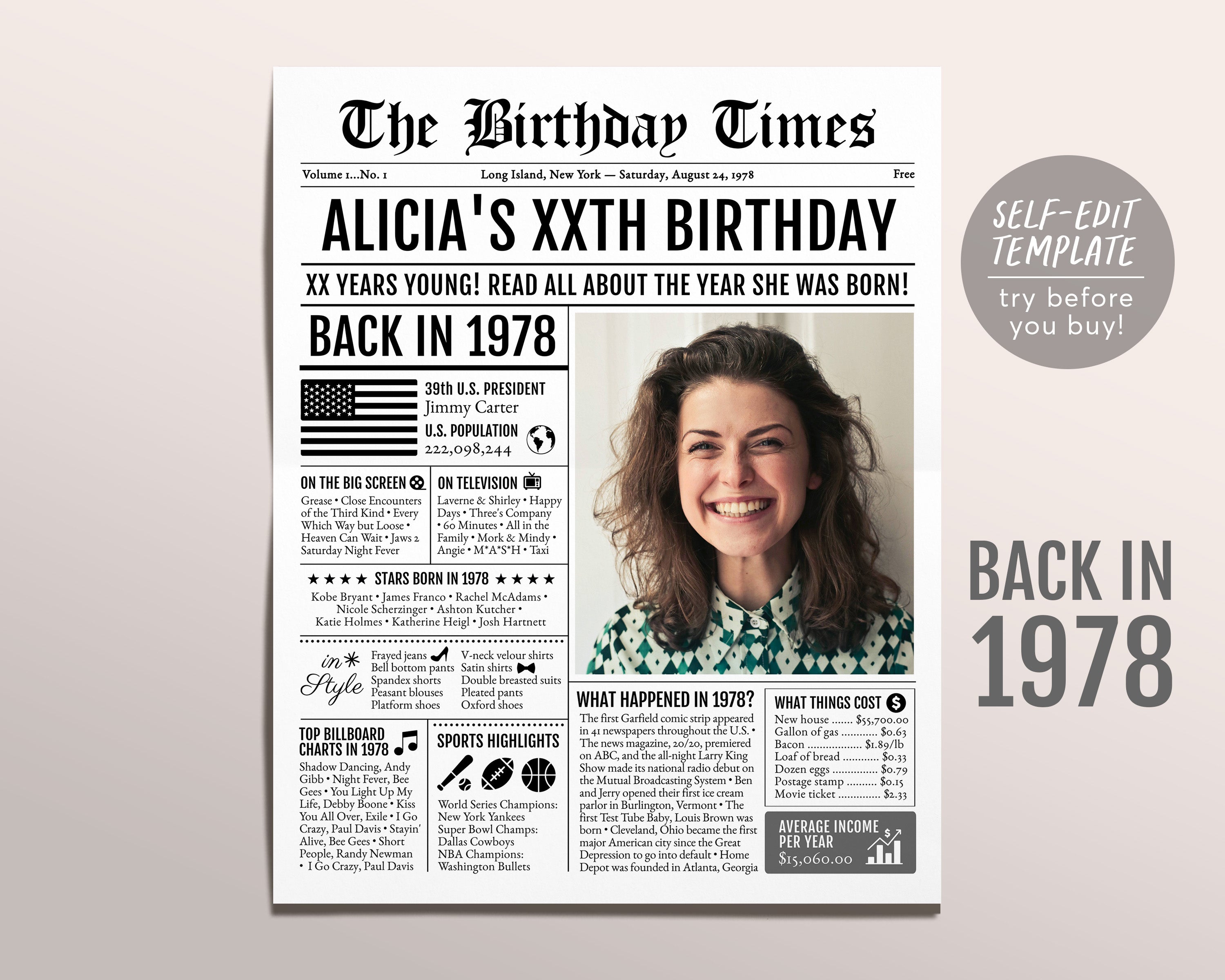 Chicago Tribune Custom Birthday Book, Newspaper Birth Date, Custom