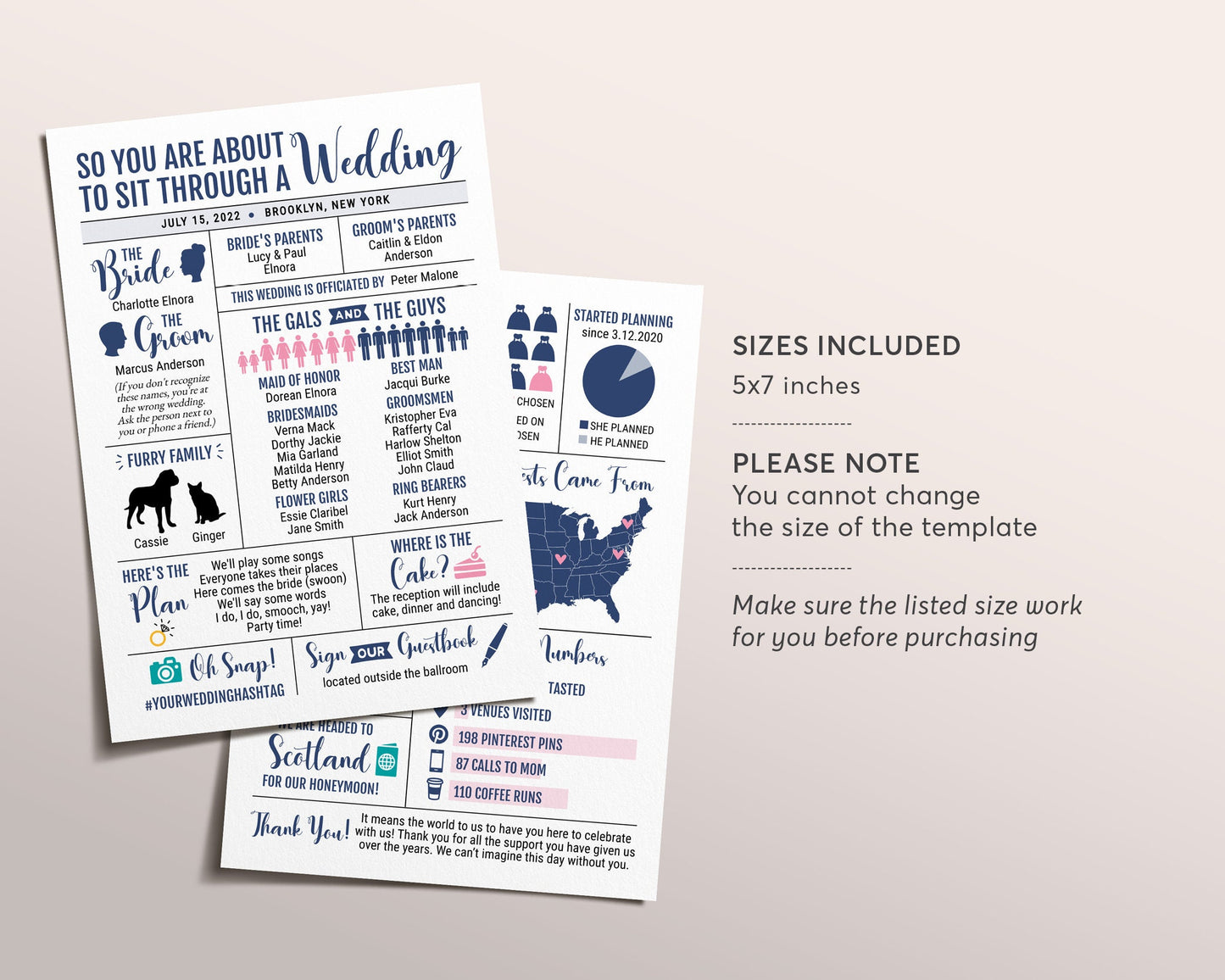Infographic Wedding Program Template, Editable Reception Program, Funny Wedding Program Printable, Unique Fun Ceremony Program, Modern