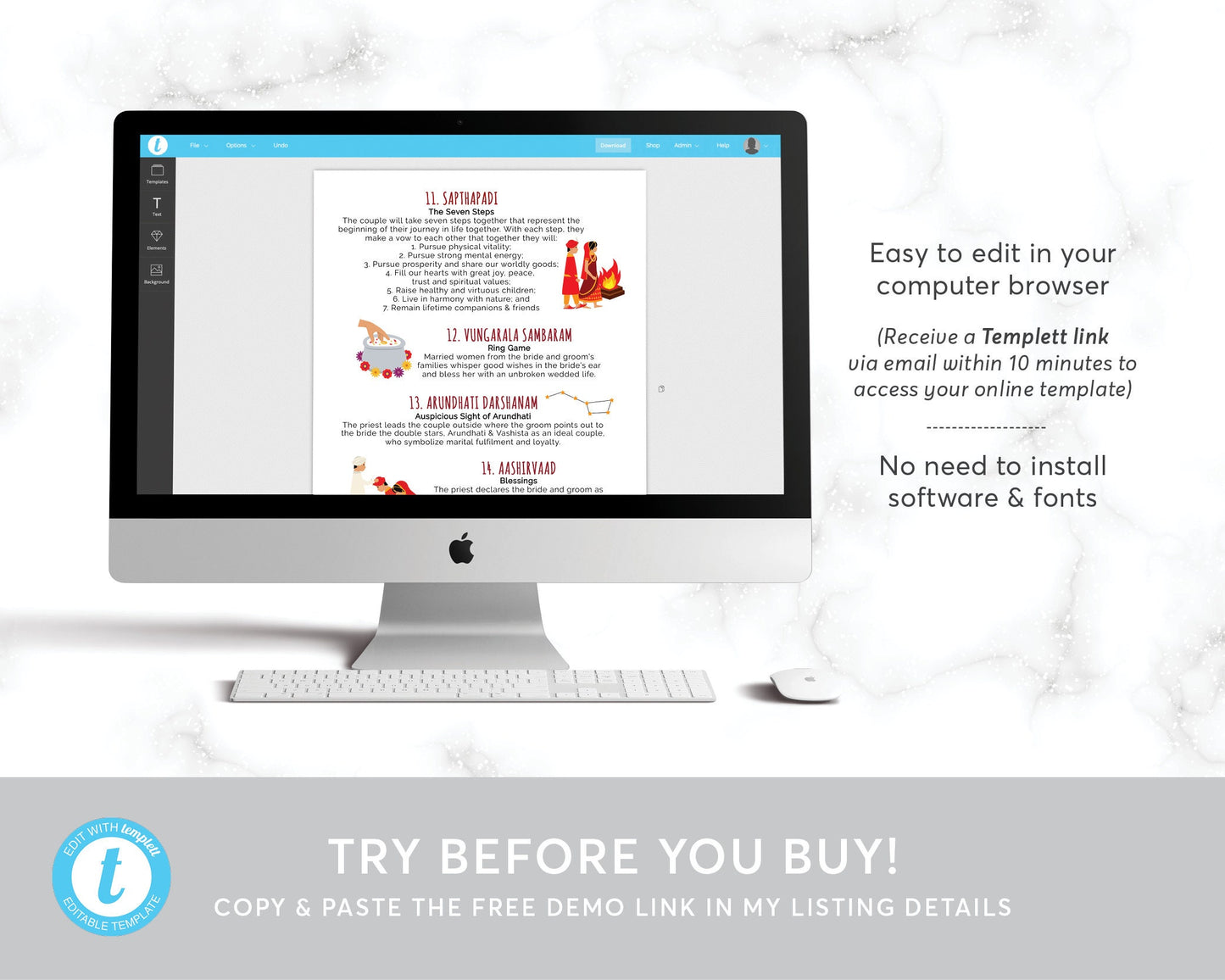 Telugu Ceremony Program Template, Editable Indian Wedding Ceremony Guide, South Indian, Hindu Infographic, Folded Modern Wedding Program