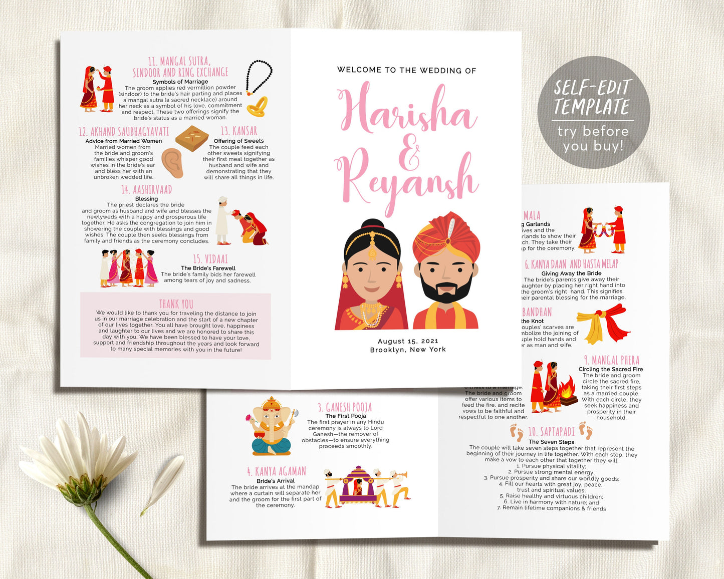 Editable Hindu Ceremony Program, Indian Wedding Program Portrait, Indian Wedding Ceremony, Hindu Wedding Ceremony Program, Hindu Infographic