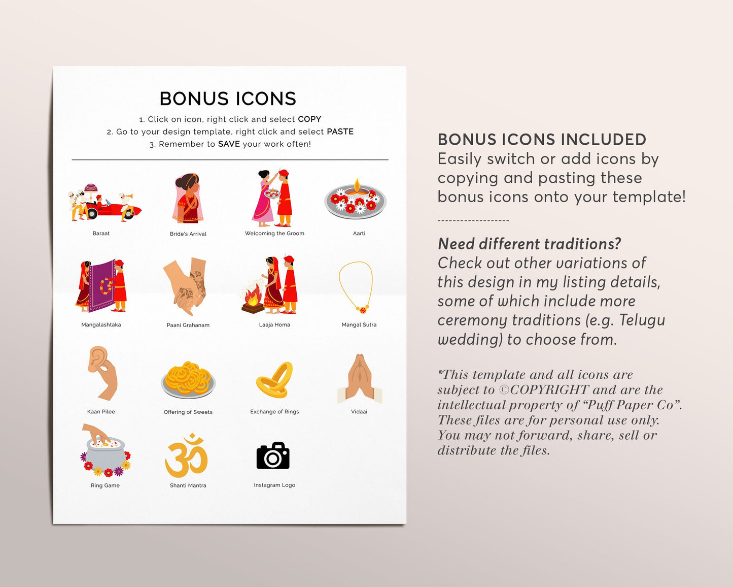 Indian Wedding Program Template, Hindu Reception Ceremony Infographi, Colorful Indian Wedding Program Booklet, Pink Indian Invitation