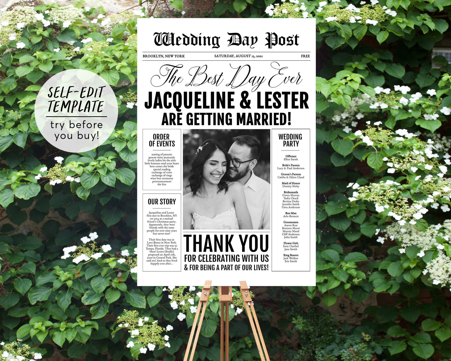 Newspaper Wedding Welcome Sign Template, Editable Wedding Program Template Newspaper, Wedding Decorations, Reception Sign, Printable