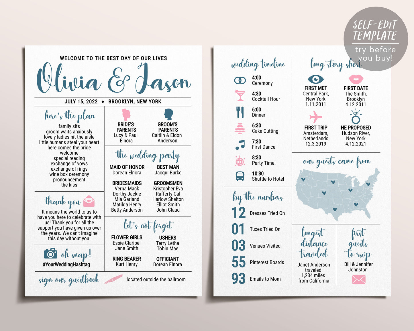 Editable Wedding Program Template, Infographic Reception Program, Fun Wedding Program Printable Wedding Program, Unique Ceremony Program