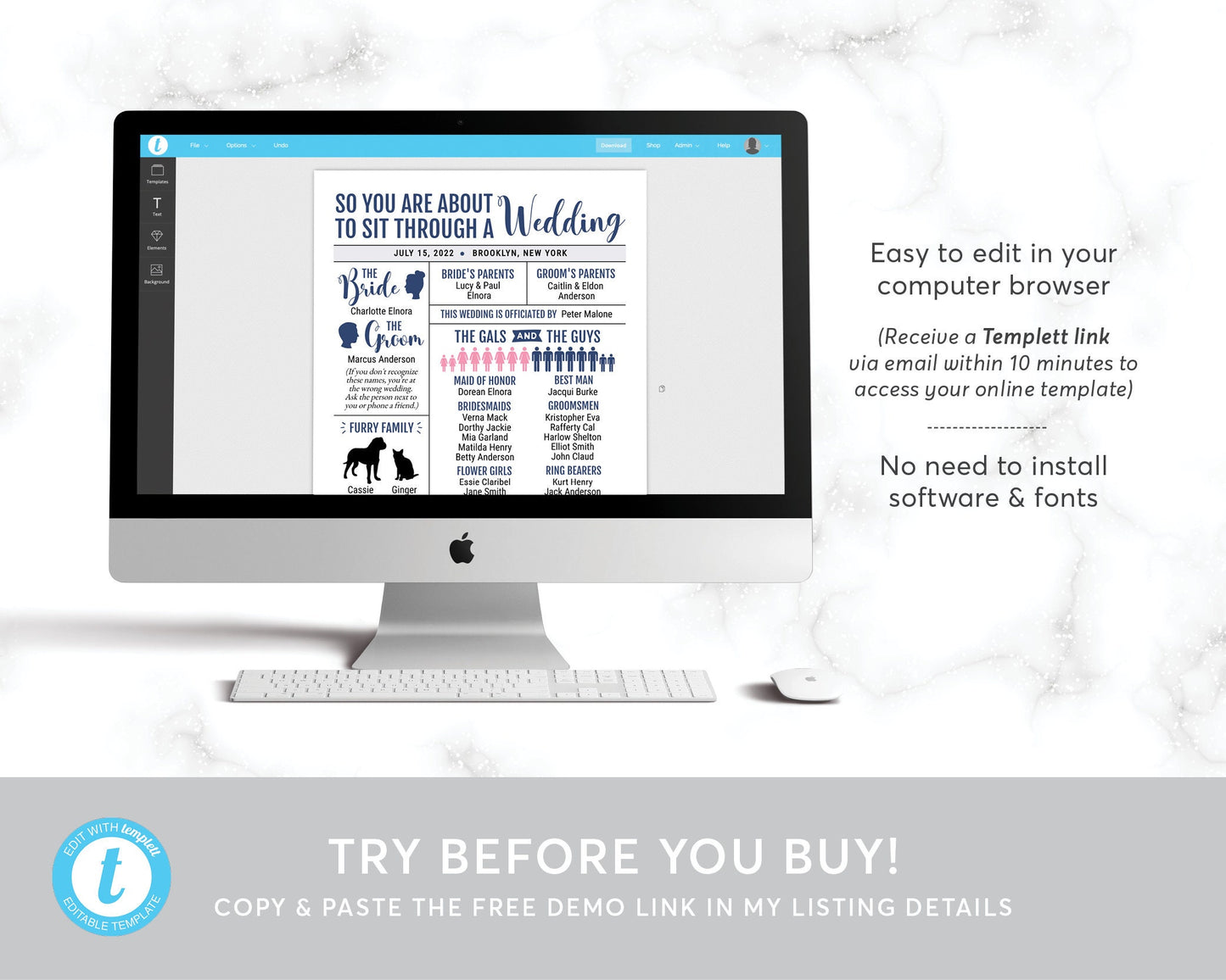 Infographic Wedding Program Template, Editable Reception Program, Funny Wedding Program Printable, Unique Fun Ceremony Program, Modern