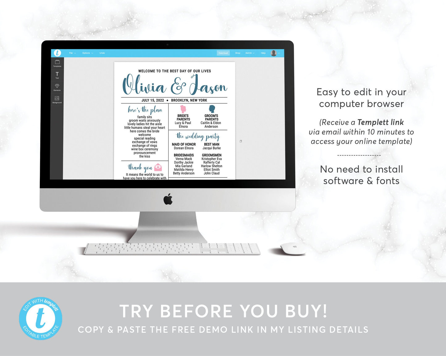 Editable Wedding Program Template, Infographic Reception Program, Fun Wedding Program Printable Wedding Program, Unique Ceremony Program