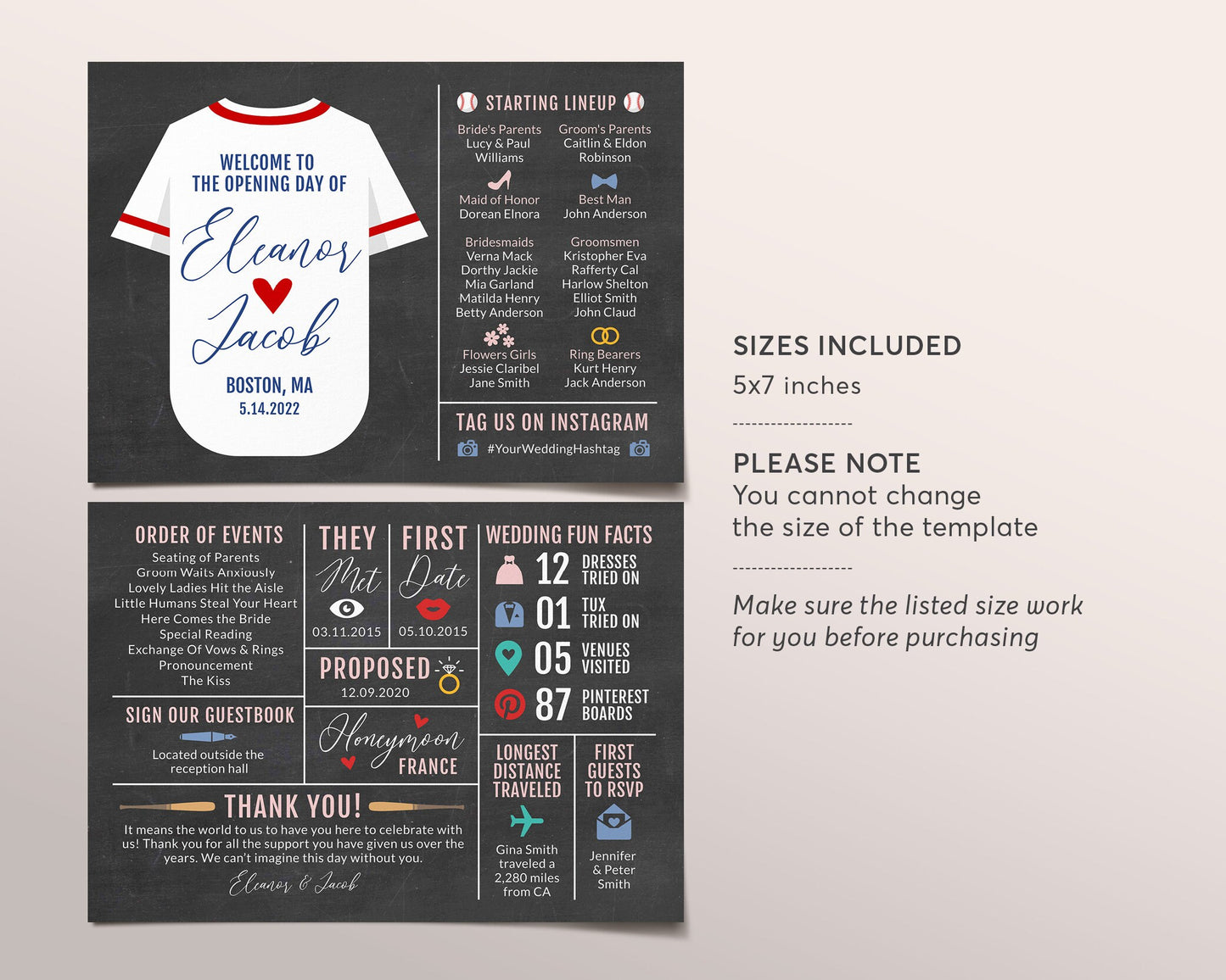 Baseball Wedding Program Template, Editable Infographic Wedding Program, Rustic Sports Wedding Theme, Non Traditional Wedding