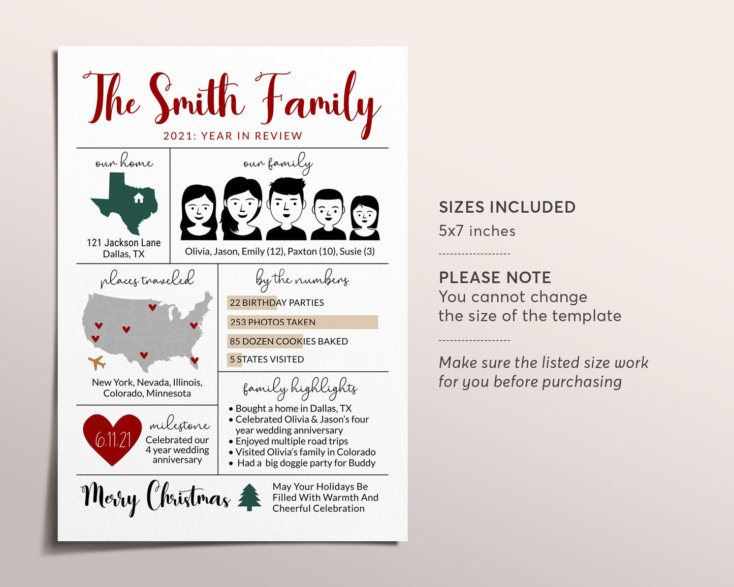 Family Newsletter Infographic, Year In Review Christmas Card, Holiday Card, Family Portrait, Year In Review Card, Christmas Card Printable