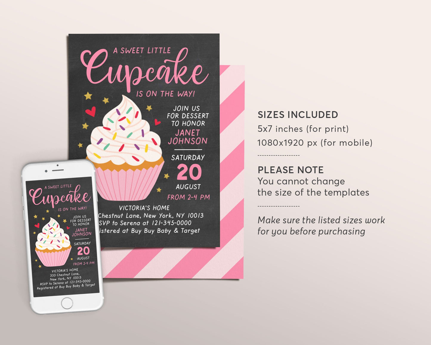 A Little Cupcake is on Her Way Baby Shower Invitation, Editable Cupcake Baby Shower Invite, Electronic Girl Baby Shower Evite, It's a Girl