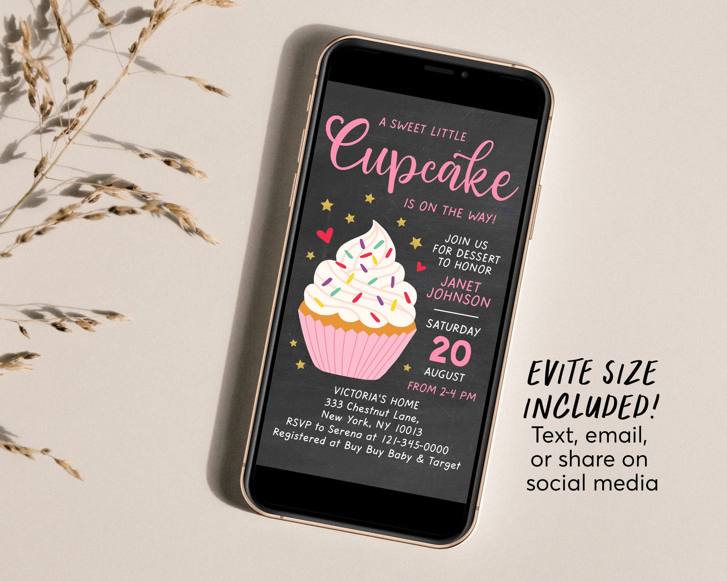 A Little Cupcake is on Her Way Baby Shower Invitation, Editable Cupcake Baby Shower Invite, Electronic Girl Baby Shower Evite, It's a Girl