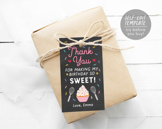 Editable Cupcake Favor Tag Template, Baking Birthday Thank You Tags, Kids Cooking Decorating Party, Little Chef Tags, Girl Birthday Decor