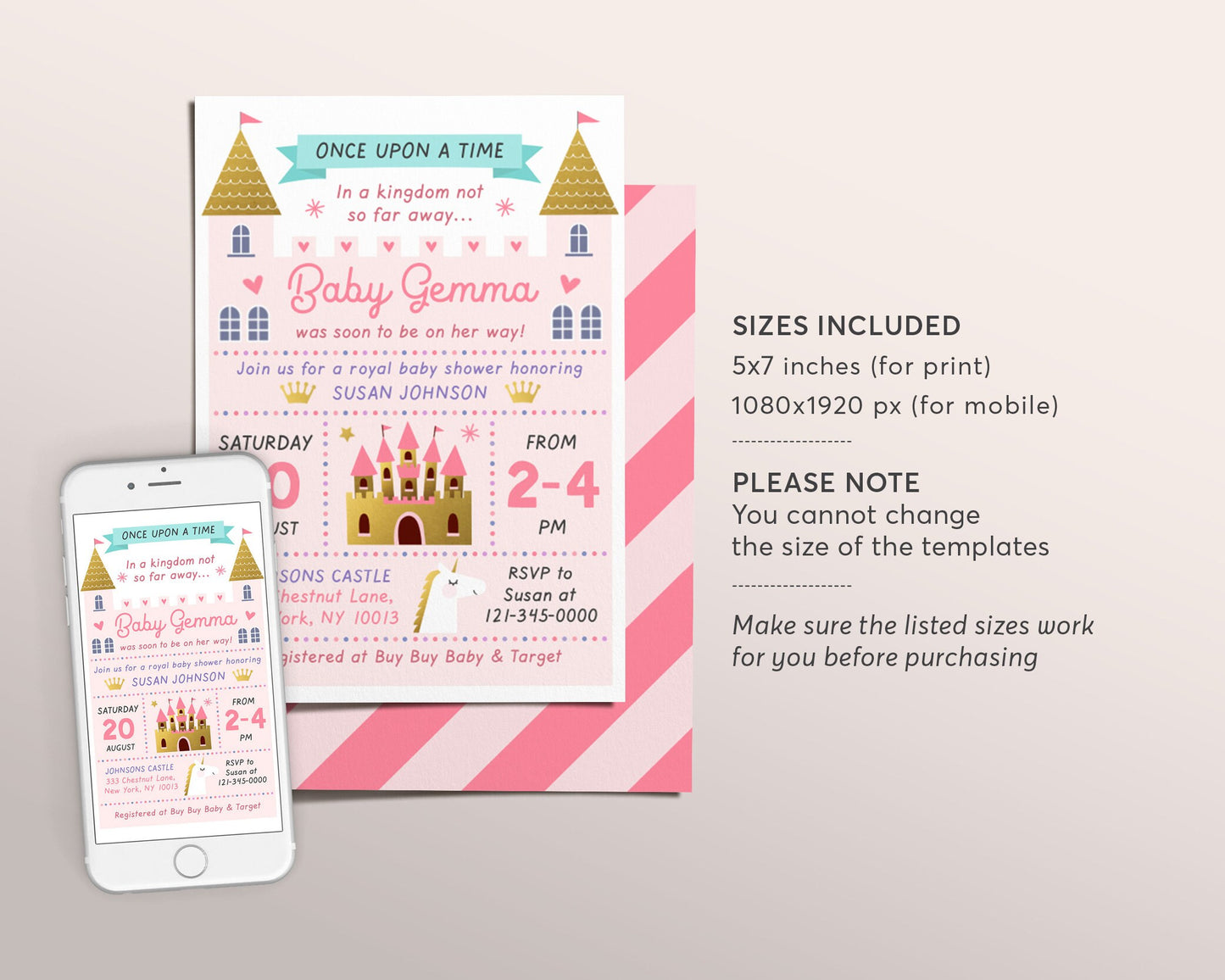 Editable Princess Baby Shower Invitation Template, A little Princess is On the Way, Royal Baby Shower, Once Upon A Time Sprinkle, Pink Gold