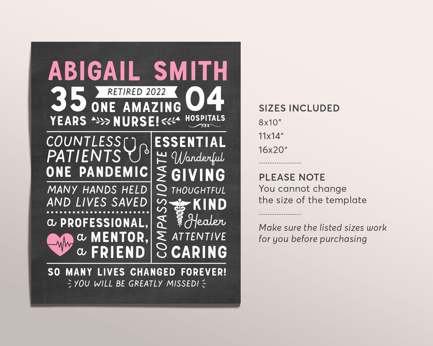 Editable Nurse Retirement Gift, Chalkboard Printable Nurse Poster Sign, Nurse Practitioner Gift, RN Retirement Gift, Nursing Retiree