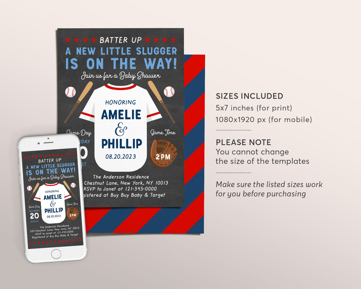 Editable Baseball Baby Shower Invitation Template, Sports Shower Invite, Batter Up Little Slugger On The Way, It's a Boy, Baseball Jersey