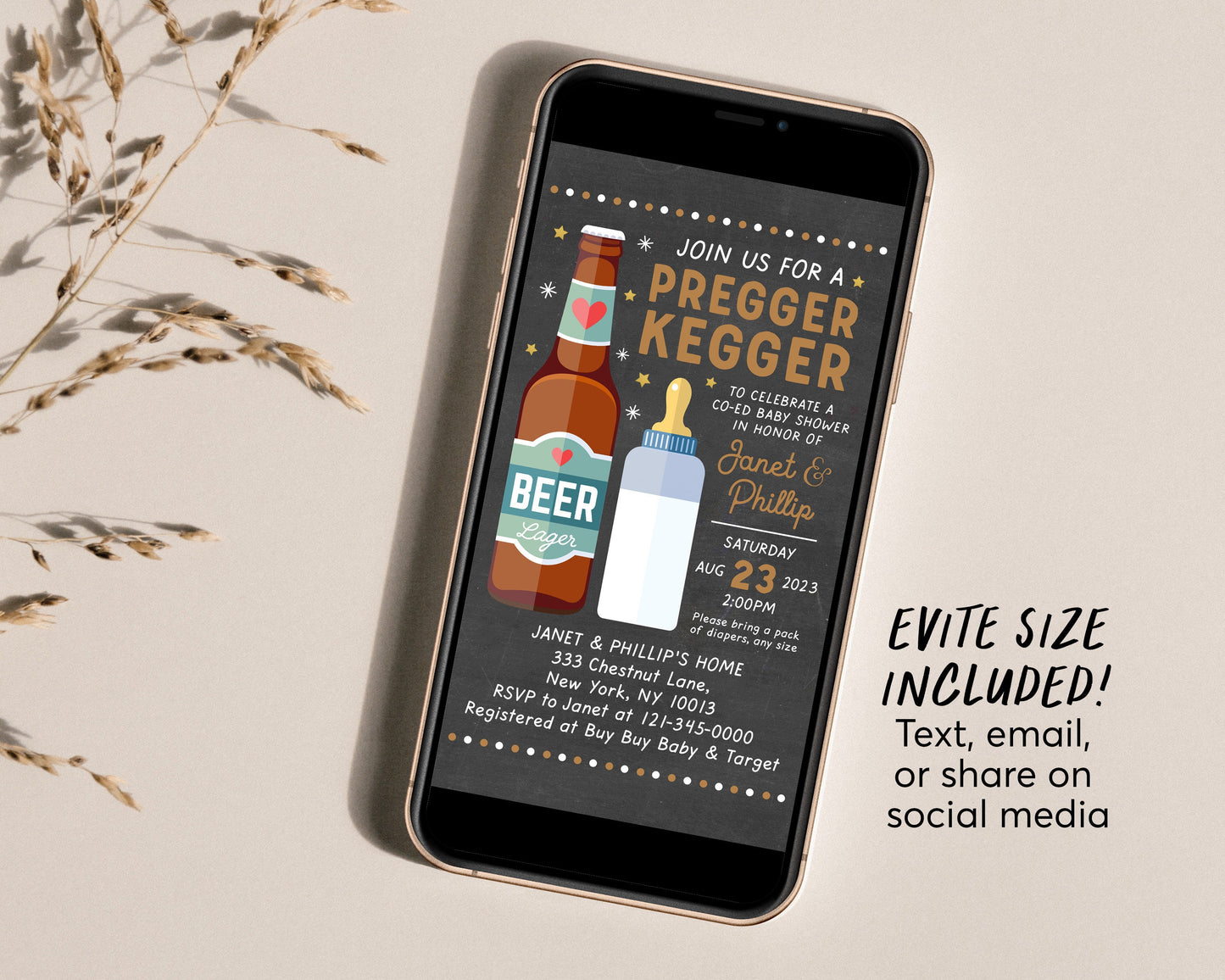 Editable Baby is Brewing Baby Shower Invitation Template, Pregger Kegger, Coed Baby Shower Invite, Beer Baby Bottle Evite Digital Invite