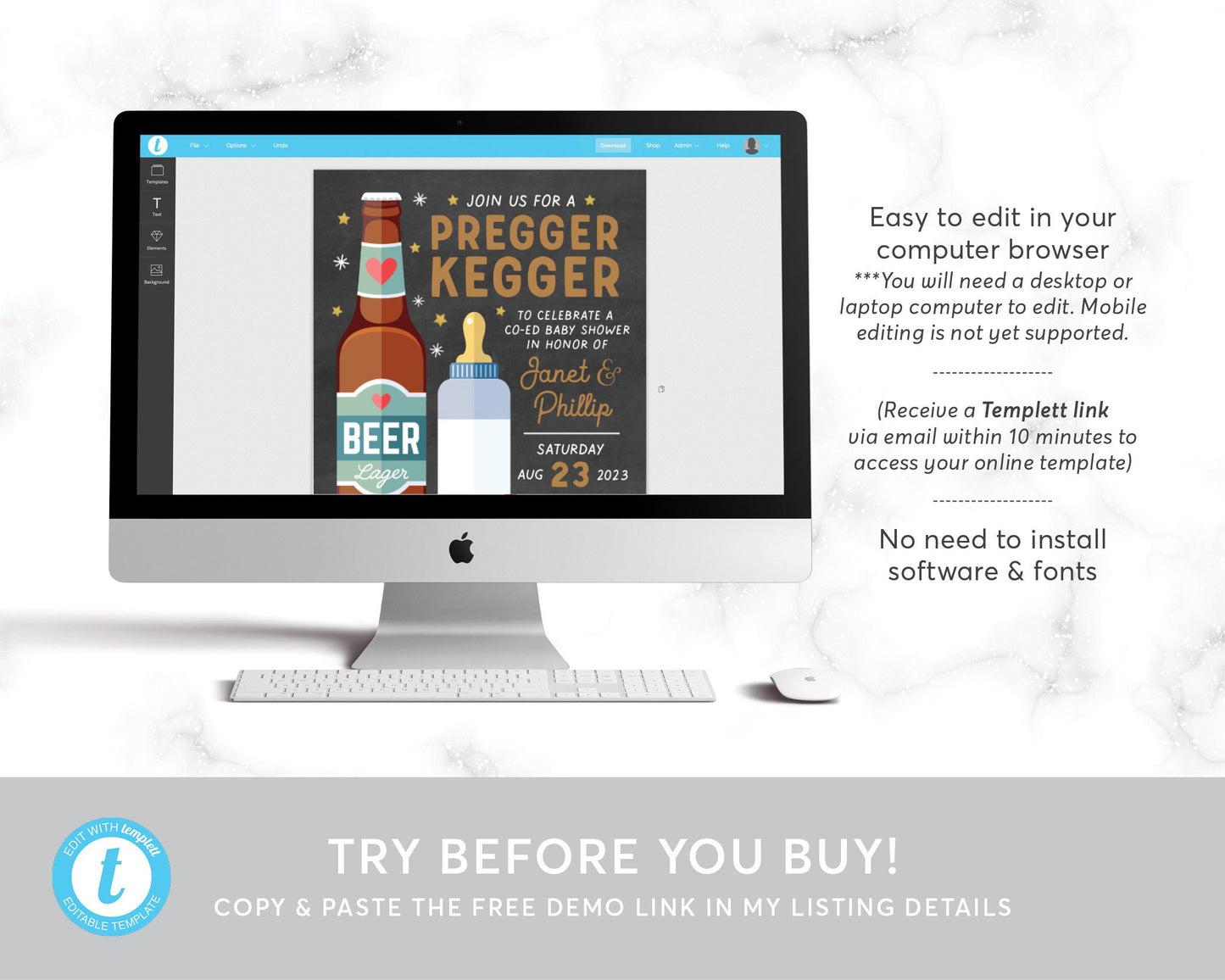 Editable Baby is Brewing Baby Shower Invitation Template, Pregger Kegger, Coed Baby Shower Invite, Beer Baby Bottle Evite Digital Invite