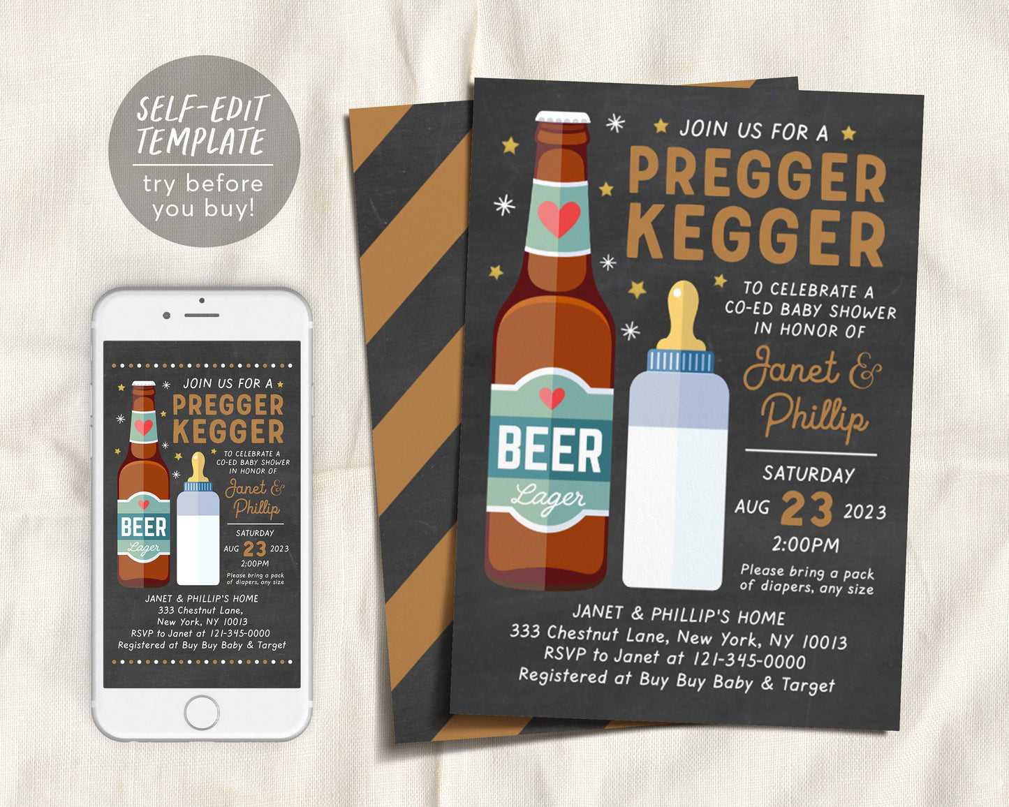 Editable Baby is Brewing Baby Shower Invitation Template, Pregger Kegger, Coed Baby Shower Invite, Beer Baby Bottle Evite Digital Invite