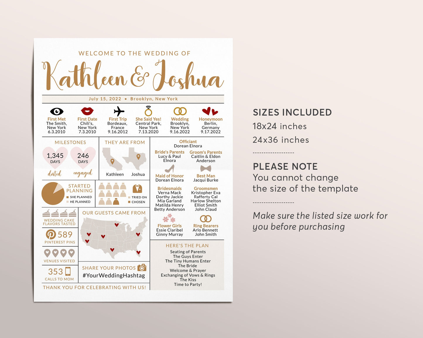 Unique Modern Wedding Program Sign, Editable Wedding Infographic Sign Template, Wedding Timeline Welcome Sign, Wedding Program Alternative