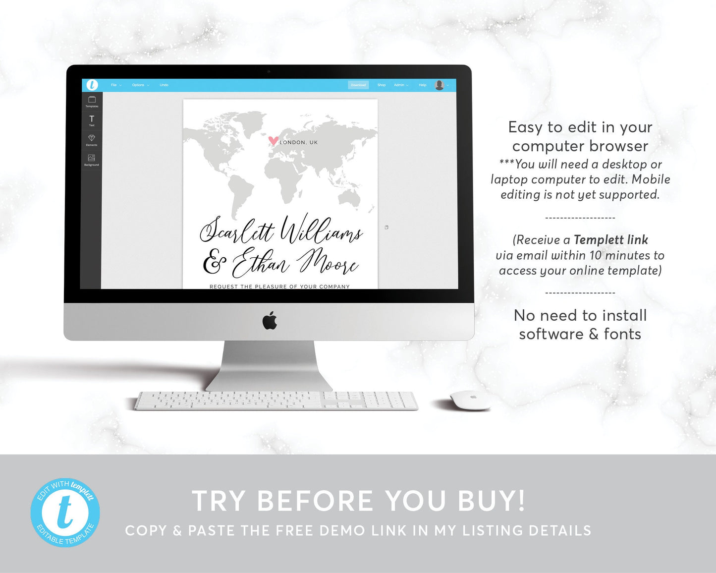 Editable World Map Wedding Invitation Suite Template, Destination Wedding Invitation Set Printable, Travel Theme, RSVP Card, Thank You Note