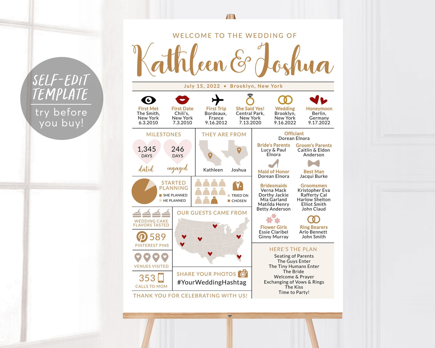 Unique Modern Wedding Program Sign, Editable Wedding Infographic Sign Template, Wedding Timeline Welcome Sign, Wedding Program Alternative