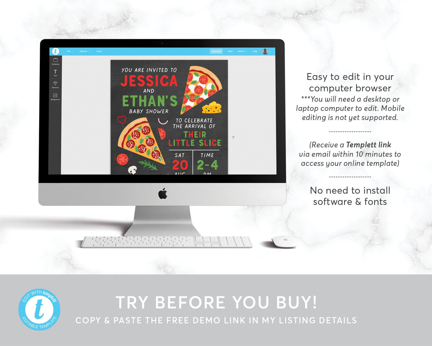 Editable Pizza Baby Shower Invitation Template, Chalkboard Italian Theme Couples Coed Shower Sprinkle Party, Neutral Girl Boy Invite