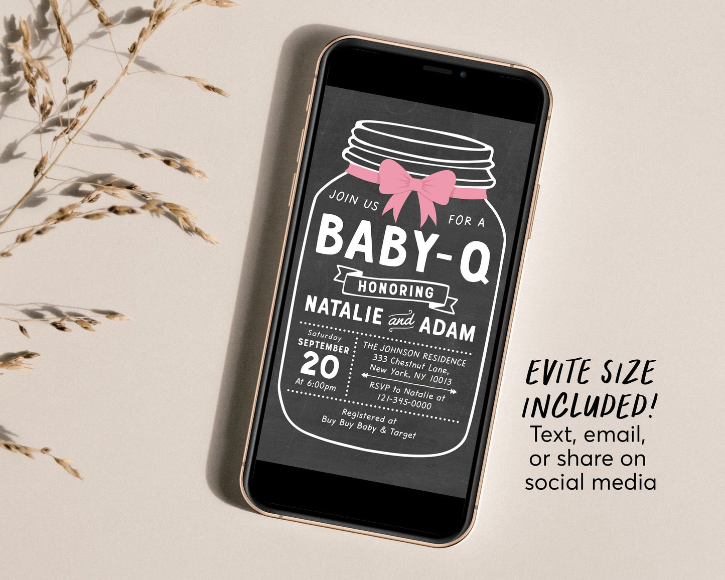 Editable BABY-Q Mason Jar Baby Shower Invitation Template, Rustic Couples Coed Family Babyque Barbecue BBQ Country Backyard Picnic
