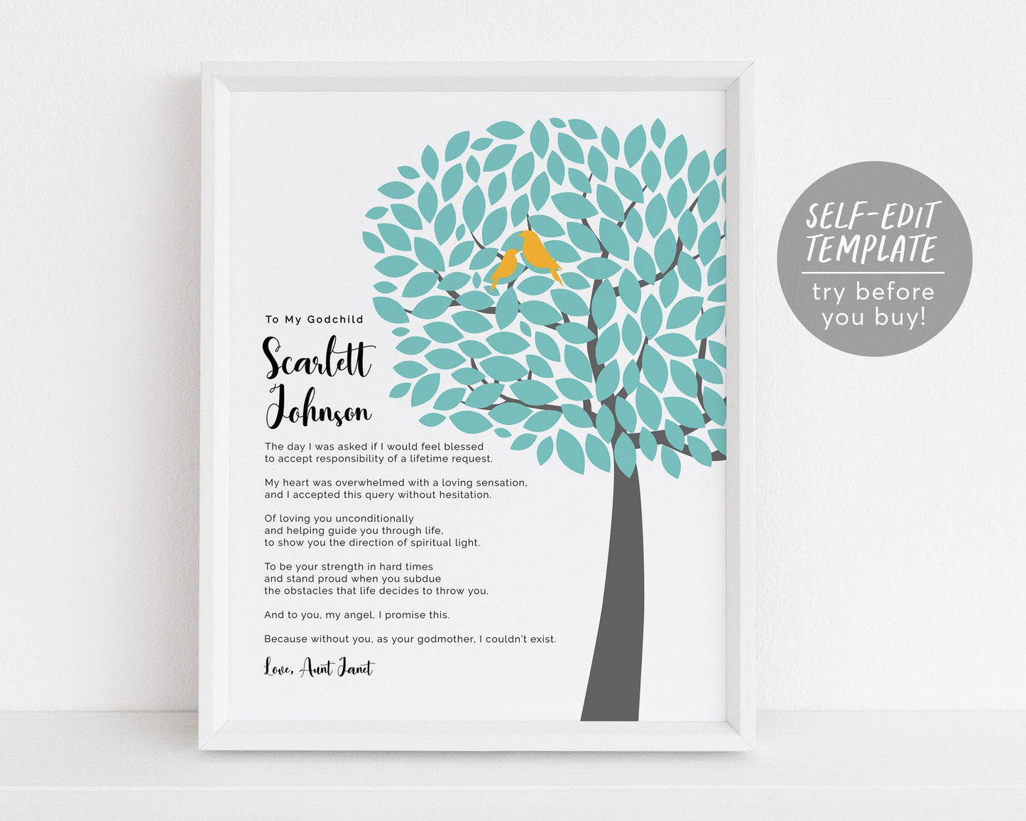 Editable Godchild Gift Printable Template , Baptism Communion Christening Dedication Print For Goddaughter Godson, New Baby Poem Godmother