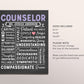 Editable Counselor Chalkboard Gift Print Template, Personalized Social Worker Psychologist Appreciation Sign, School Counseling Office