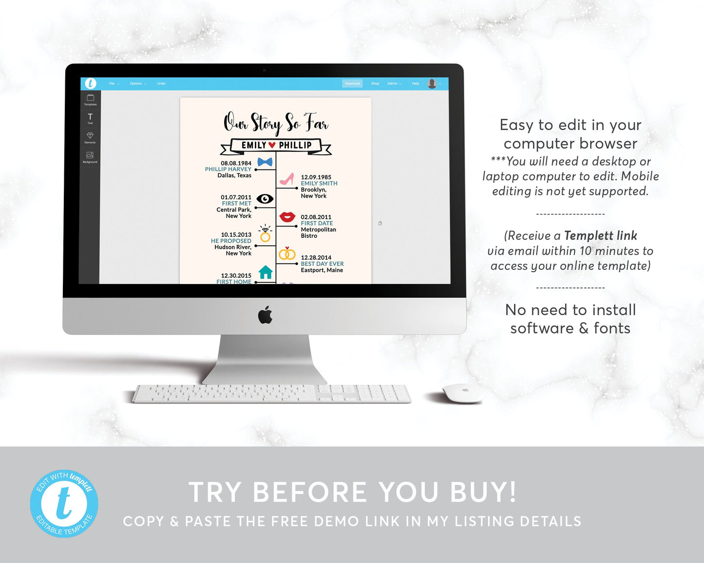 Editable Our Story So Far Timeline Template, Couples Love Story Timeline, Anniversary Gift for Wife Husband Couple, Met Engaged Married
