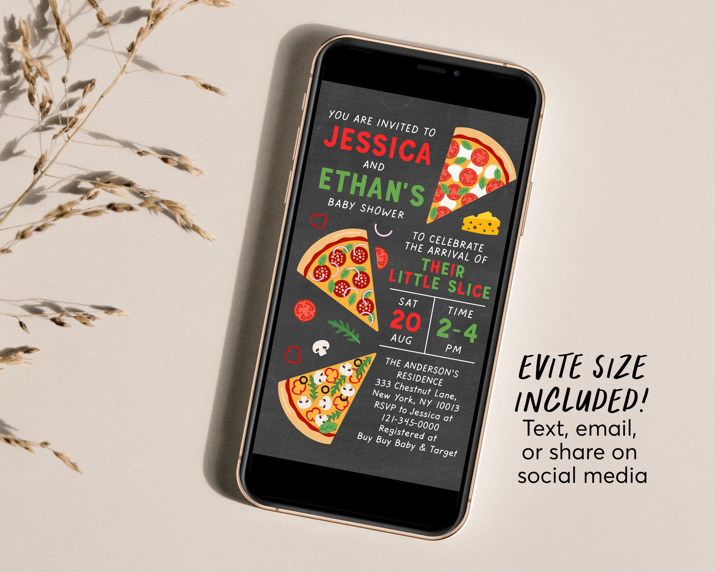 Editable Pizza Baby Shower Invitation Template, Chalkboard Italian Theme Couples Coed Shower Sprinkle Party, Neutral Girl Boy Invite