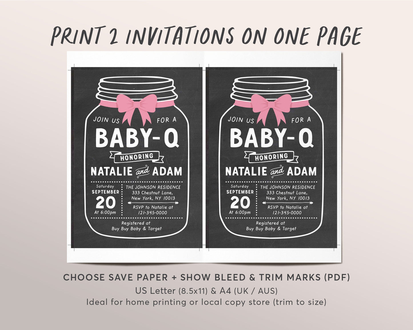 Editable BABY-Q Mason Jar Baby Shower Invitation Template, Rustic Couples Coed Family Babyque Barbecue BBQ Country Backyard Picnic