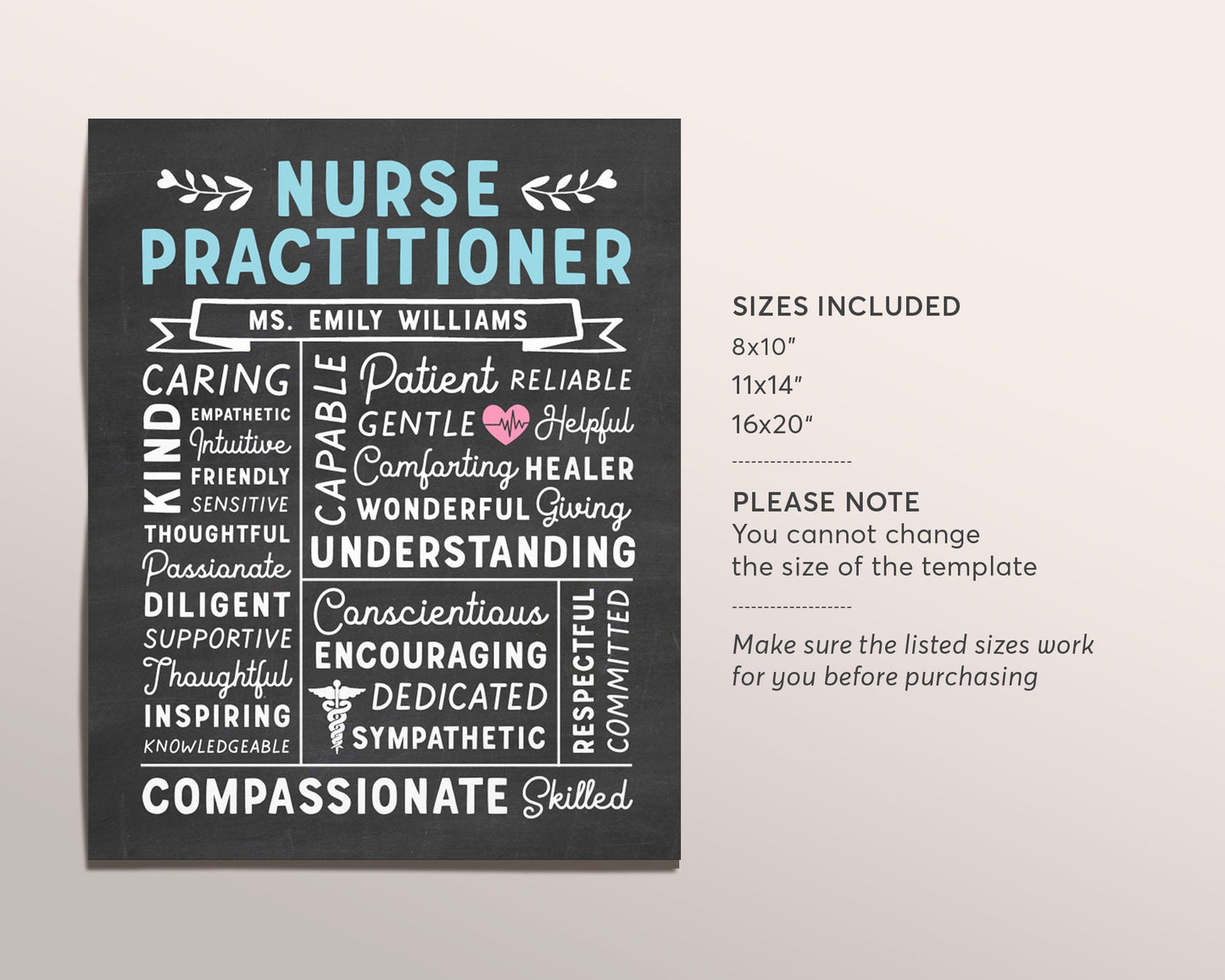Editable Nurse Practitioner NP Chalkboard Gift Print Template, New Nurse Graduate CNA NP Nursing Appreciation Definition, Thank You Nurses