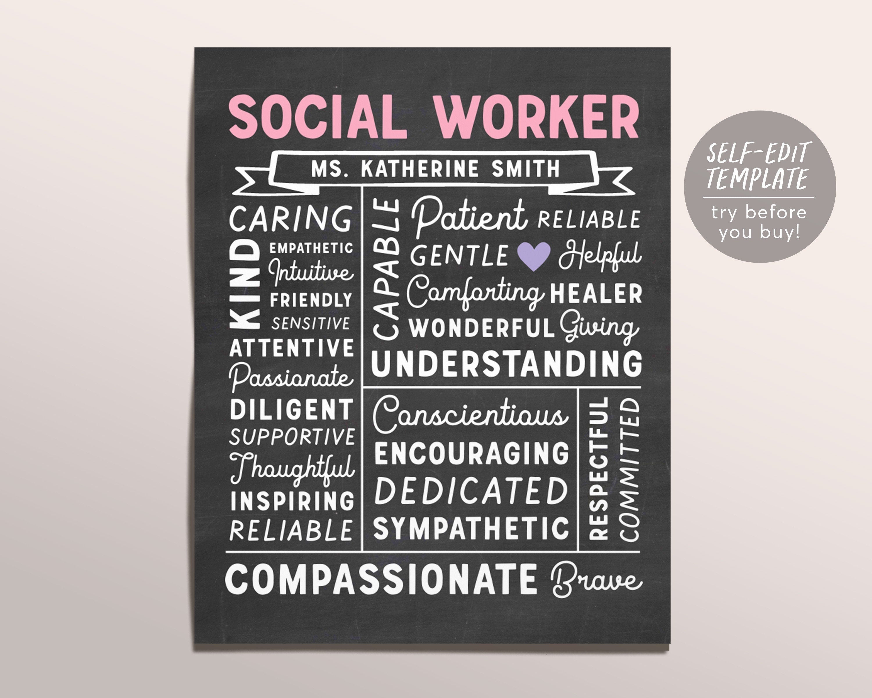 Editable Social Worker Chalkboard Gift Print Template, School Counseli 