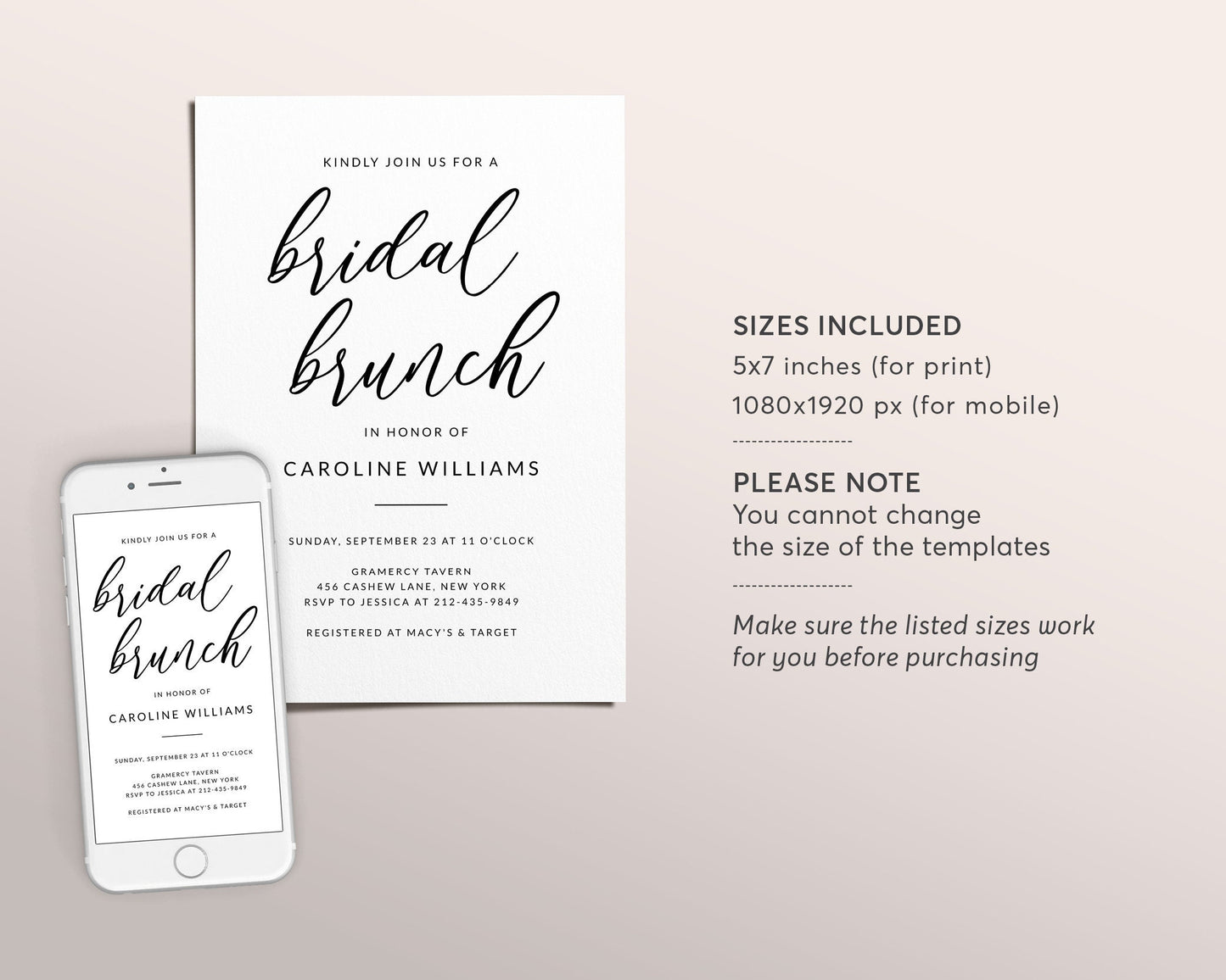 Editable Minimalist Bridal Brunch Invitation Template, Modern Simple Bridal Luncheon Invite, Black And White Bridal Shower Invites