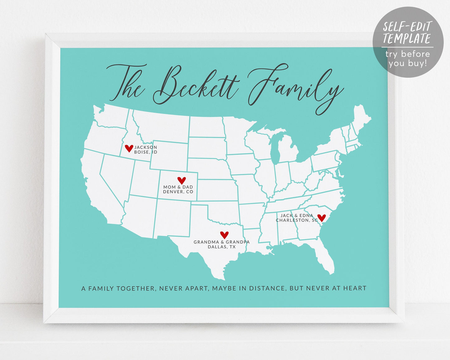 Editable Long Distance Family Gift Template, Personalized Moving Gift for Family Mom Dad Grandma, Custom States, Parents Going Away Gift